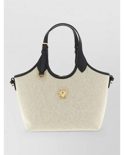 Versace Natural La Medusa Mini Canvas Tote Bag