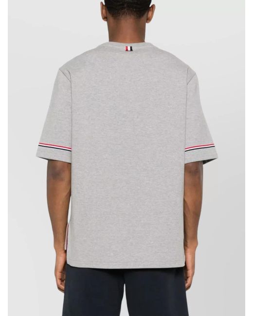 Thom Browne Gray Cotton Jersey Ribbed Crewneck Short-Sleeve T-Shirt for men