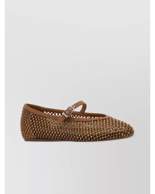 Le Silla Brown Crystal-Embellished Mesh Ballerina Shoes