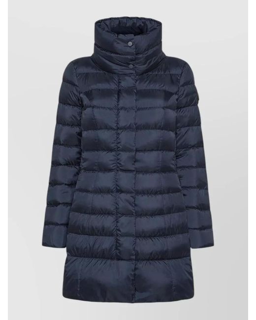 Peuterey Blue Long Quilted Jackets High Collar Side Pockets