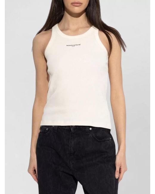Maison Kitsuné Natural Logo Cotton Tank Round Neck Top