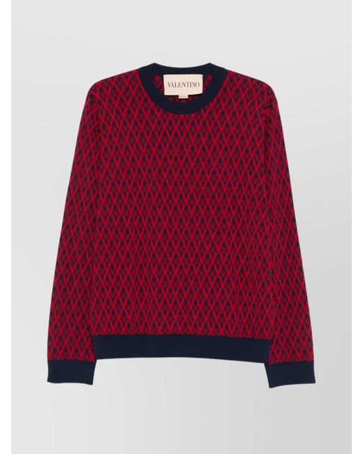 Valentino Garavani Red Virgin Wool Jacquard Crewneck Jumper for men
