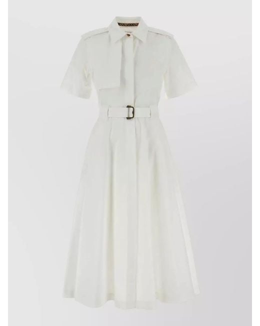 Burberry White Poplin Shirt Dress Belted Waist Midi