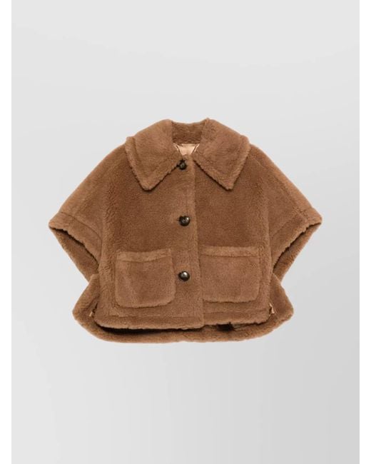 Max Mara Brown Short Sleeve Cape With Faux Fur Texture