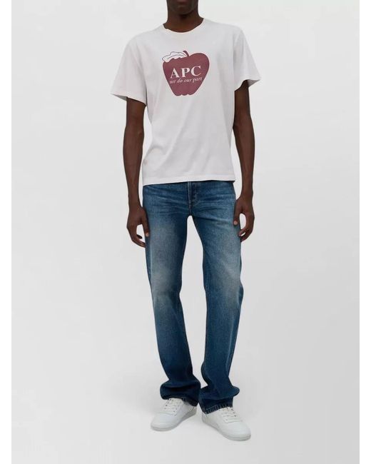 A.P.C. White Short Sleeve Crew Neck Graphic T-Shirt for men