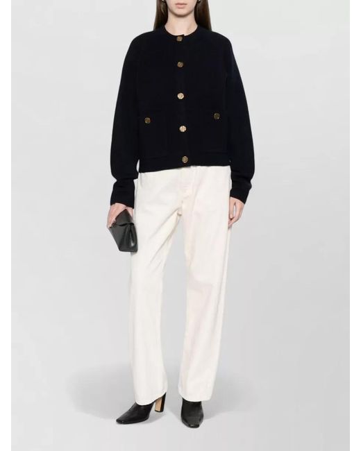 Totême Blue Ribbed Wool Cardigan