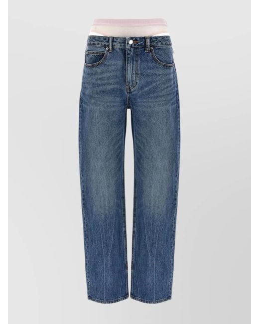 Alexander Wang Blue Mesh Undie Slit Hem Straight Leg Jeans