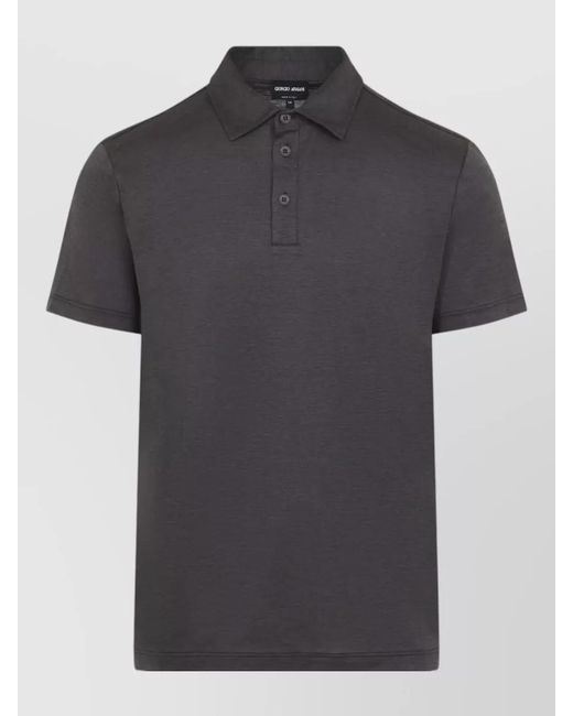 Giorgio Armani Black Silk Cotton Short-Sleeve Polo Shirt for men