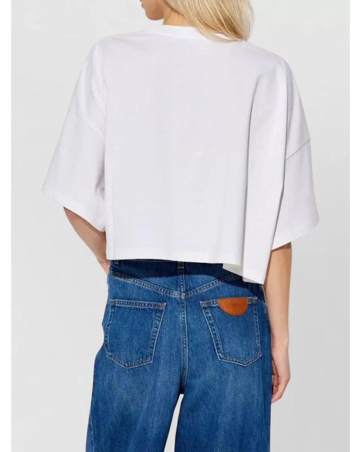 Chloé White Cotton Printed Oversized Cropped T-Shirt