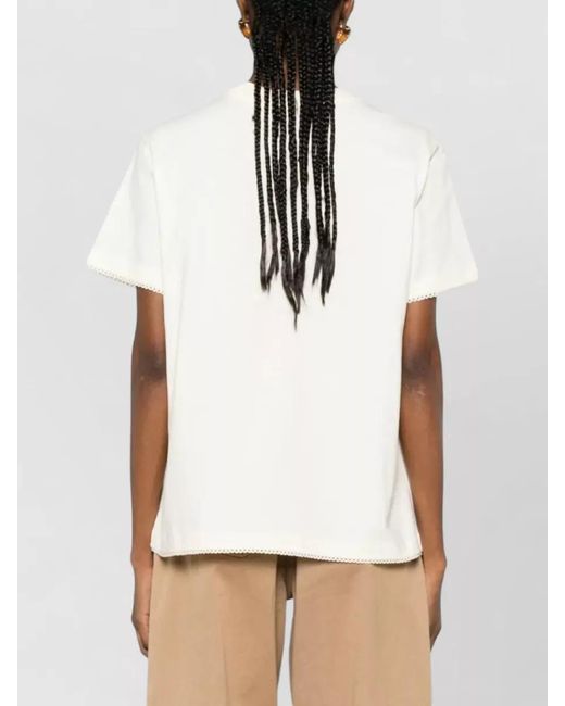 Moncler White Short Sleeve Top Crochet Cuffs Hem