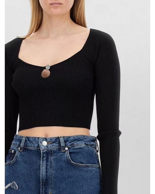 Moschino Black Rib Knit Crop Top Long Sleeves