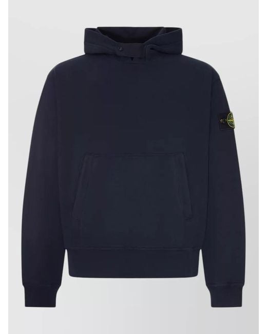 Stone Island Blue Hooded Sweatshirt Badge Sleeve Kangaroo Pocket for men