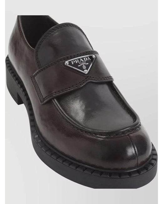 Prada Black Chocolate Brushed Leather Loafers Chunky Sole for men