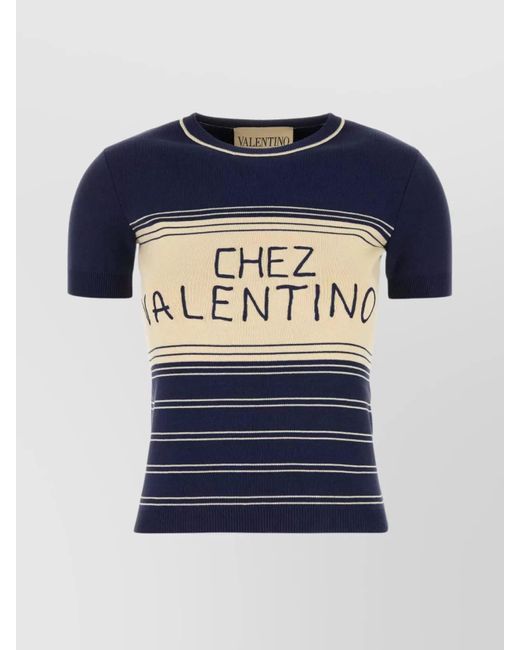 Valentino Garavani Blue Short Sleeve Cotton Sweater