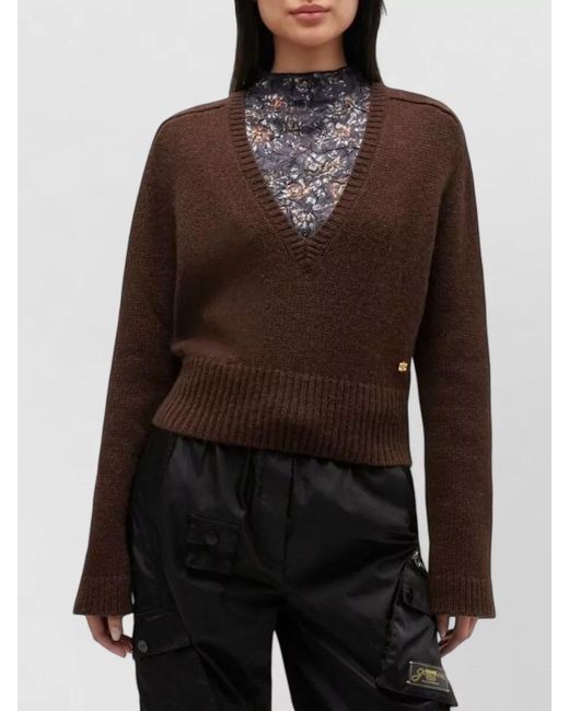 Ganni Brown V Neck Knit Sweater Long Sleeves