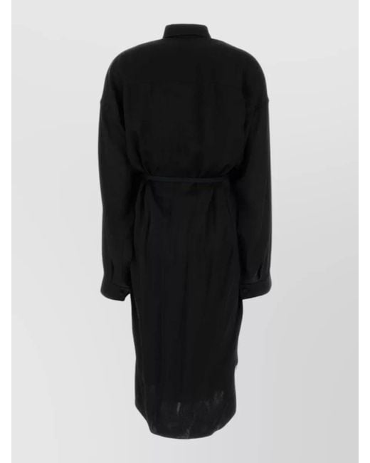 Balenciaga Black Satin Shirt Dress Belted Waist Long Sleeves