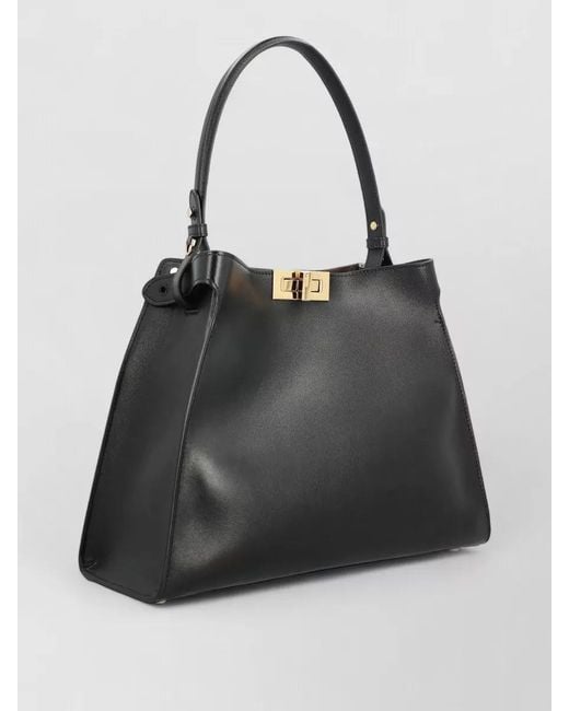 Fendi Black Structured Tote Bag Top Handle Hardware