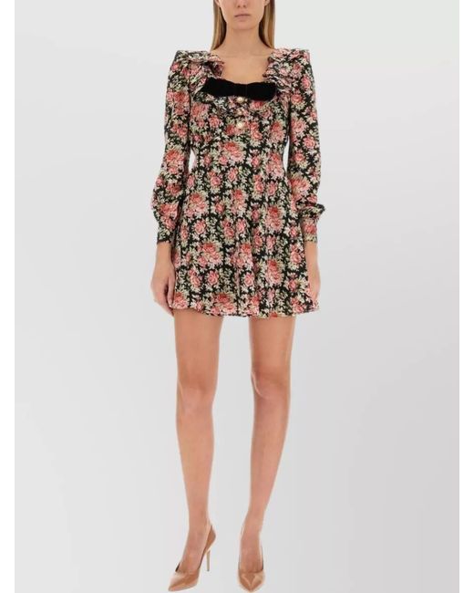 Alessandra Rich Multicolor Silk Floral-Print Mini Dress