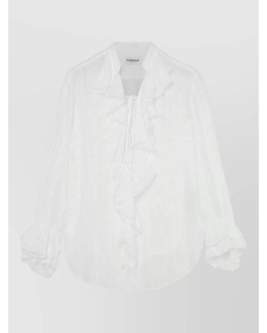 Dondup White Long Sleeve Shirt Sheer Fabric Tie Neck