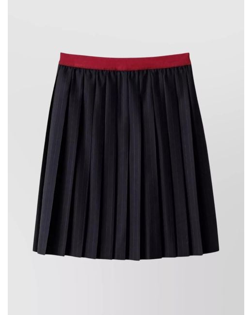 Miu Miu Black Pleated Pinstripe Midi Skirt