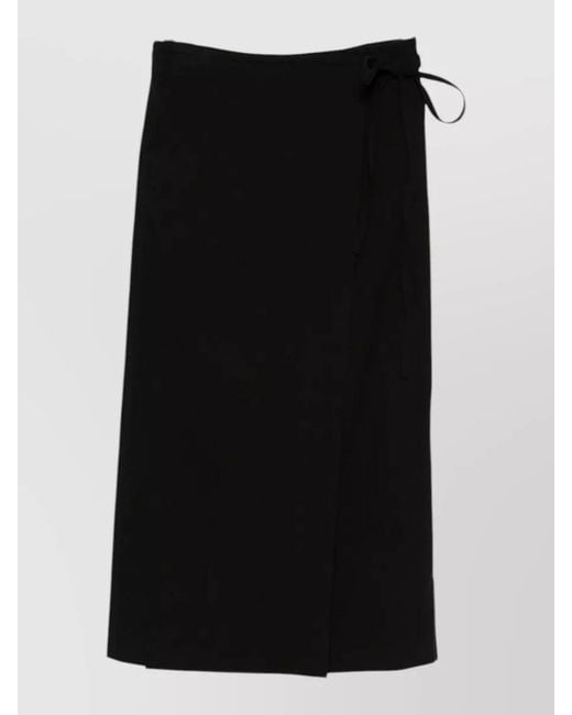 DUNST Black High Waist Midi Wrap Skirt Tie Detail