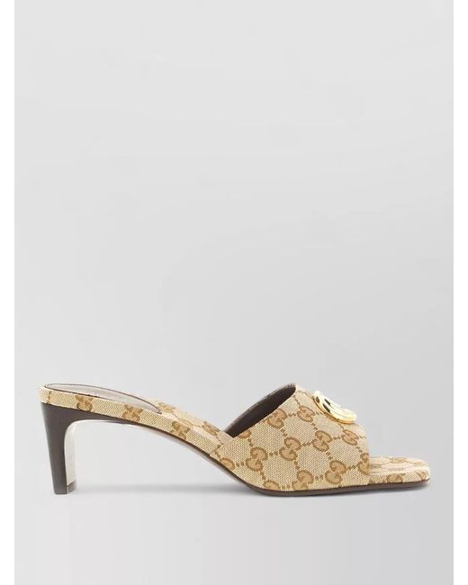 Gucci Natural Gg Canvas Mid Heel Mules
