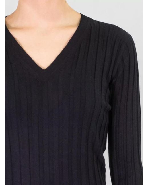 LA ROSE Black V Neck Cashmere Silk Knitwear Top