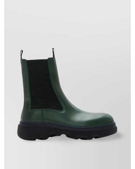 Burberry Green Chunky Sole Ankle Boots With Elastic Panels
