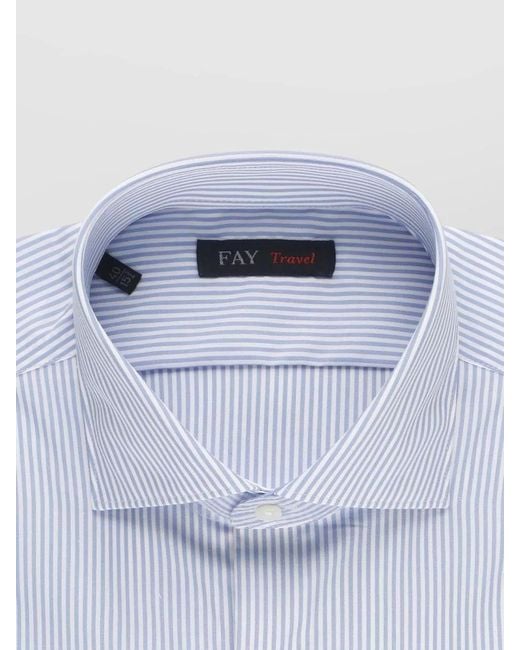 Fay Blue Striped Cotton Long-Sleeve Shirt for men