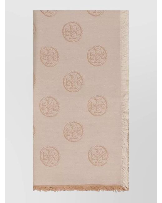Tory Burch Natural Textured Scarf Fringed Edge Detail