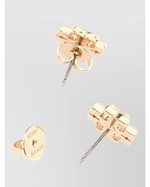 Tory Burch Metallic Metal Stud Earrings Geometric Shape Design
