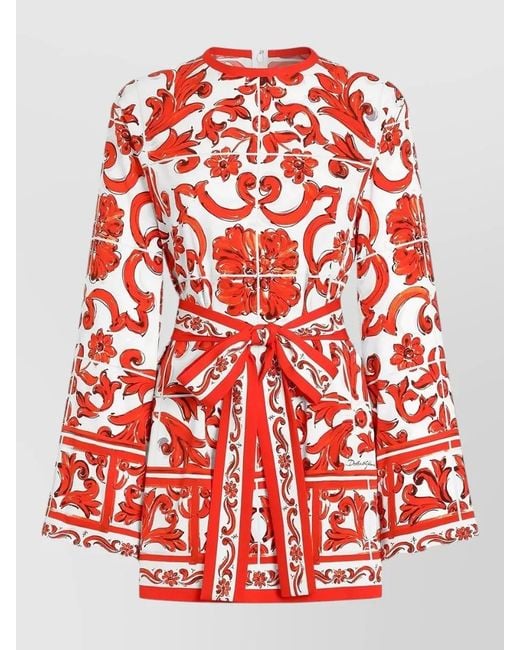 Dolce & Gabbana Red Majolica Print Silk Charmeuse Dress
