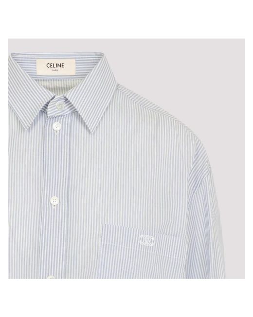 Céline White Triomphe Striped Cropped Shirt