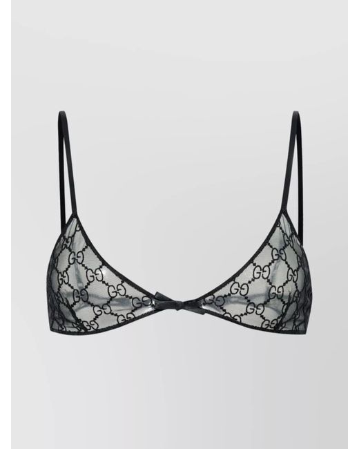 Gucci Gray Sheer Fabric Triangle Cup Bra With Bow