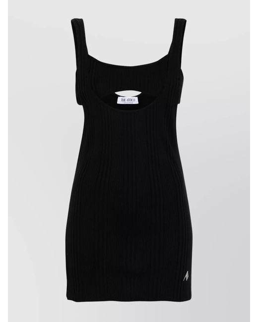 The Attico Black Cotton Fine Ribbed Layered V-Neck Tank Top