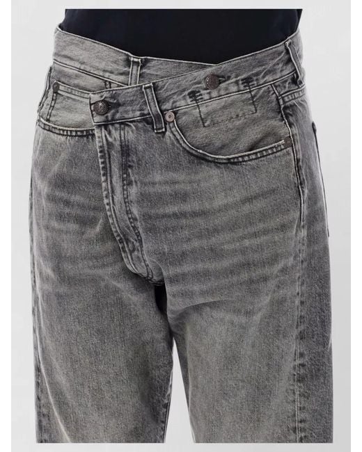 R13 Gray Denim Relaxed-Fit Cropped Crossover Jeans
