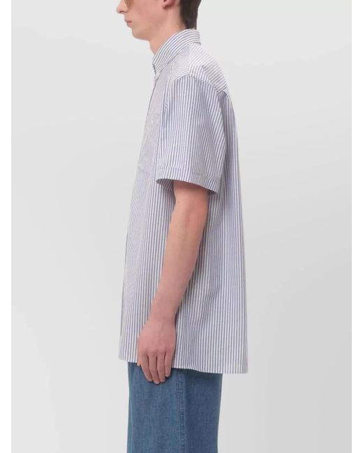 Valentino Garavani White Striped Cotton Short-Sleeve Button-Down Shirt for men