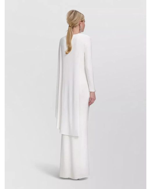 Self-Portrait White Asymmetric Draped Jersey Maxi Dress
