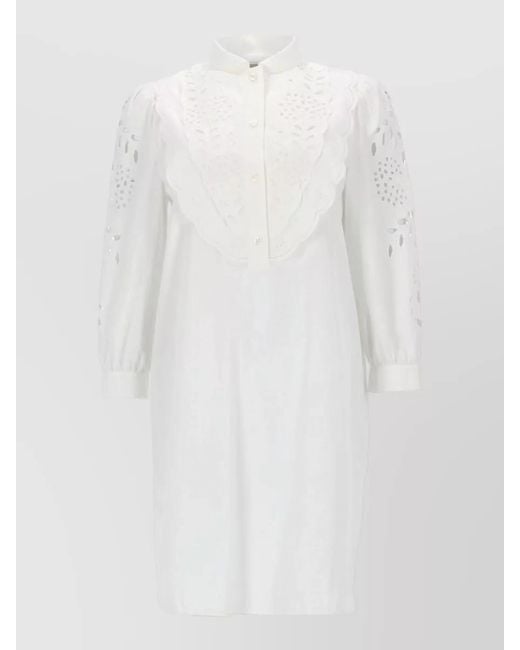 Valentino White Dress Long Sleeves Cuffed Cuffs Scalloped Hem