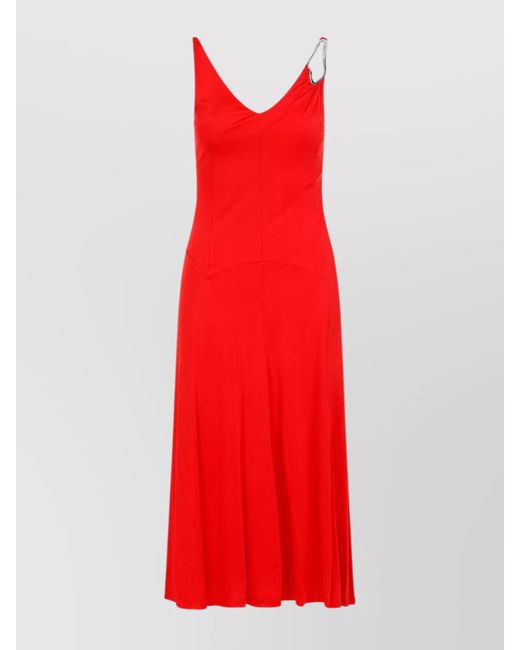 Lanvin Red Viscose Sleeveless V-Neck A-Line Midi Dress