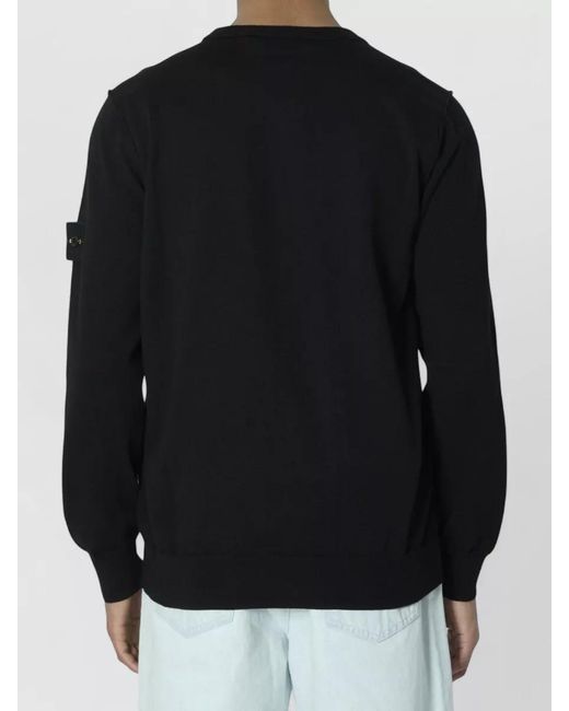 Stone Island Black Organic Cotton Crew Neck Sweater Long Sleeves for men