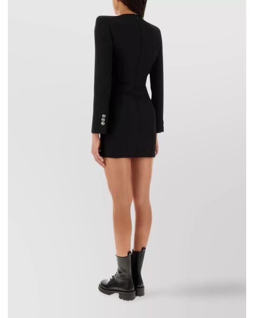 Versace Black Virgin Wool Padded-Shoulder Mini Dress