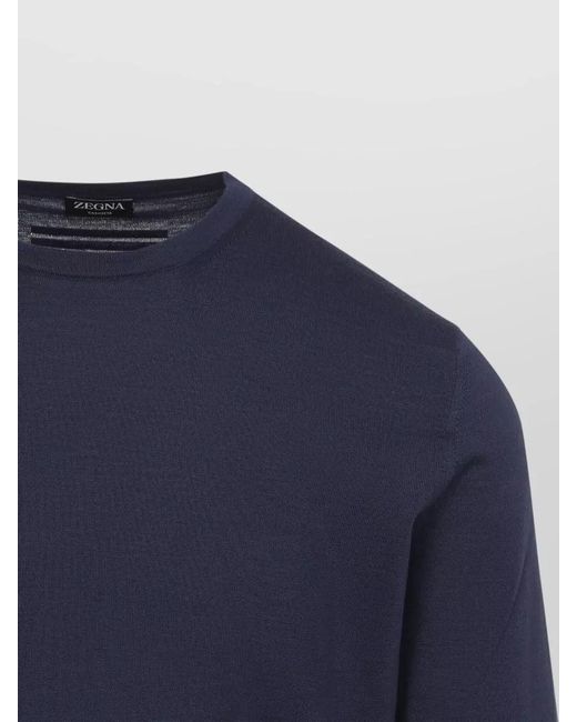 Zegna Blue Cashmere Silk Crew Neck Sweater for men