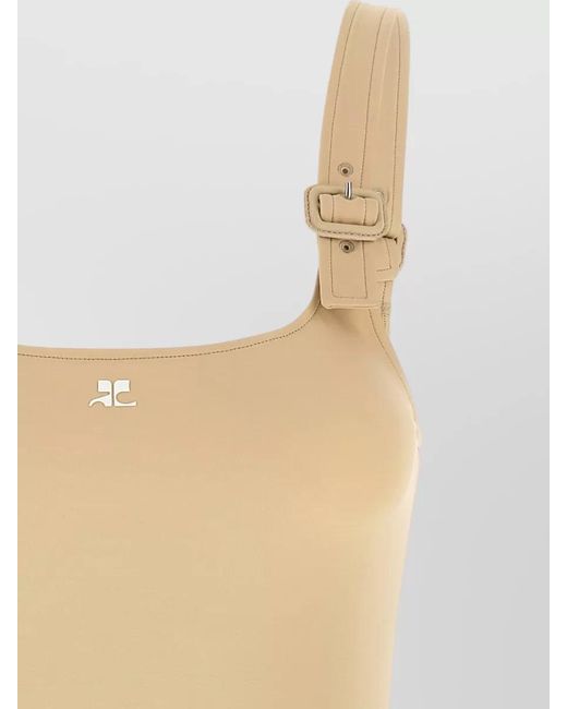 Courreges Natural Asymmetric Cutout One-Piece Swimsuit