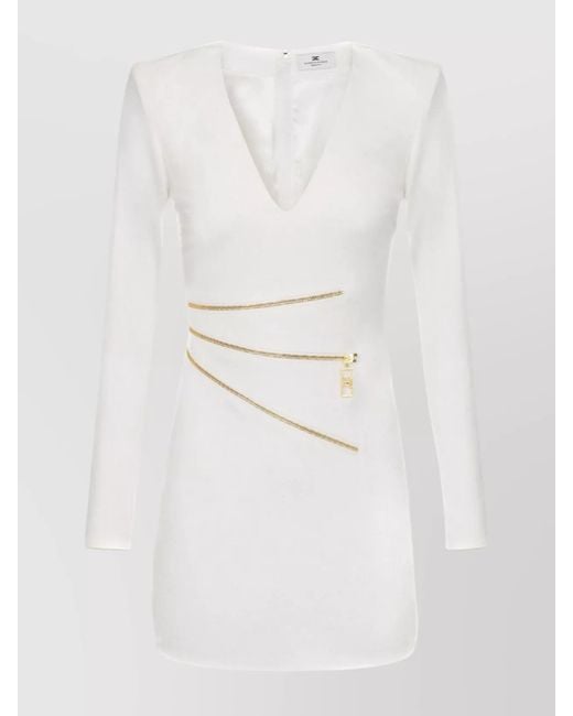 Elisabetta Franchi White V-Neckline Long Sleeves Zipper Accents