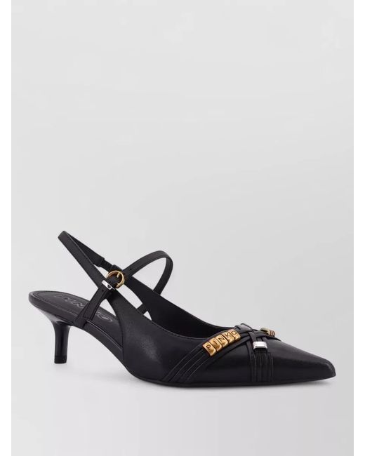 Pinko Black Gloria 18 Pumps Leather Metal Lettering Detail