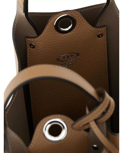 Tod's Natural T Mini Bucket Bag Adjustable Strap Handles