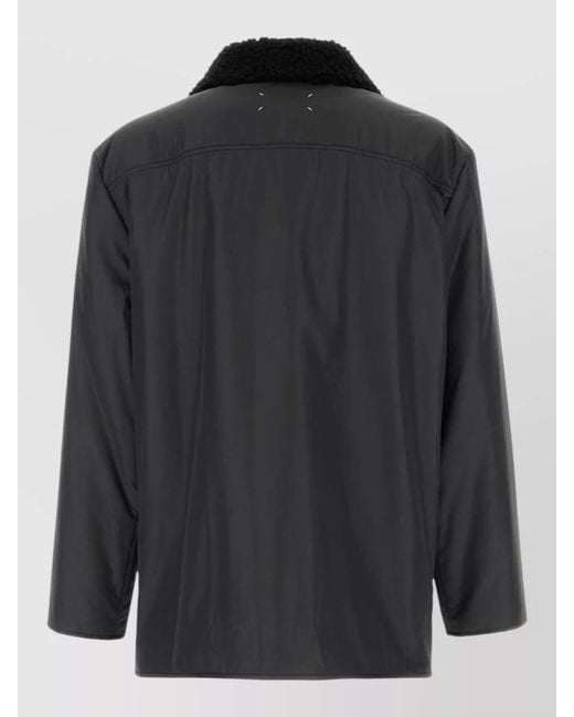 Maison Margiela Black Polyester Padded Jacket Shearling Collar Pockets for men