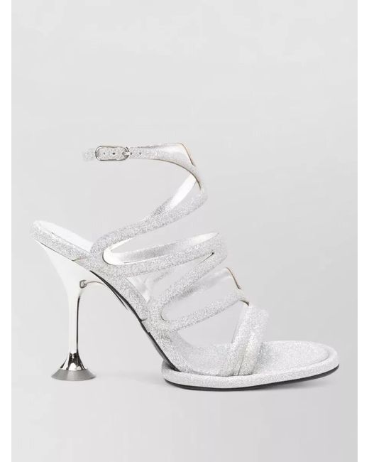 Sergio Rossi White Sandals Glitter Heel Open Toe Straps