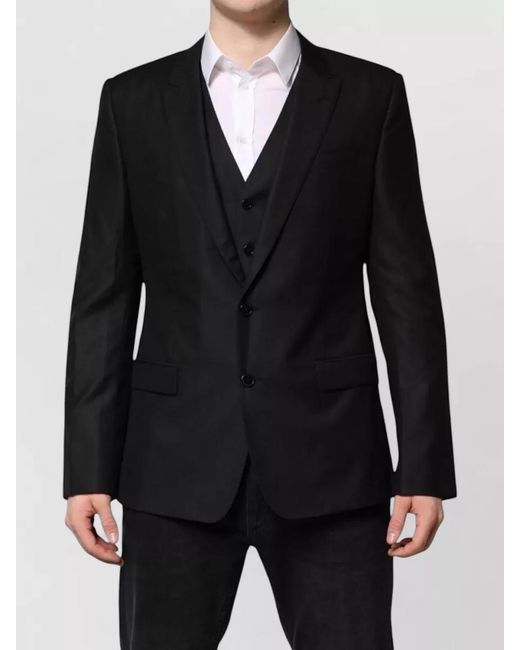 Dolce & Gabbana Black Wool Silk Single-Breasted Suit Jacket for men